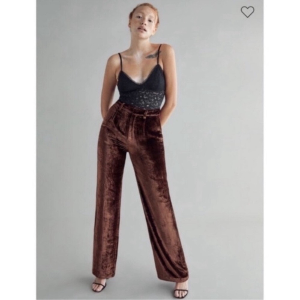 Reformation Brown Velvet Wide Leg Pants